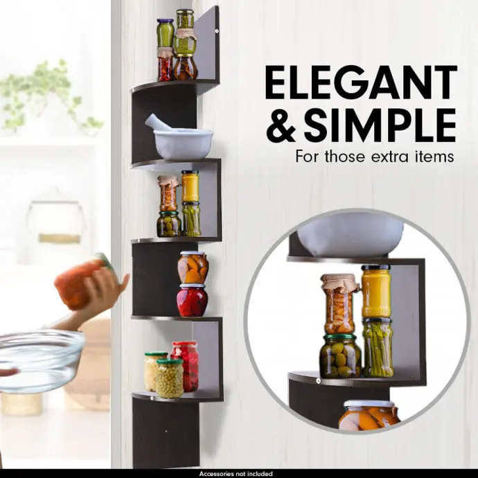 5-Tier Corner Wall Shelf Display Storage Shelves - DARK BROWN