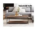Artiss Coffee Table Wooden Rustic Vintage Storage Shelf Metal Frame Black