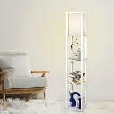 EMITTO Floor Lamp Storage Shelf LED Wood Standing Reading Corner Light White