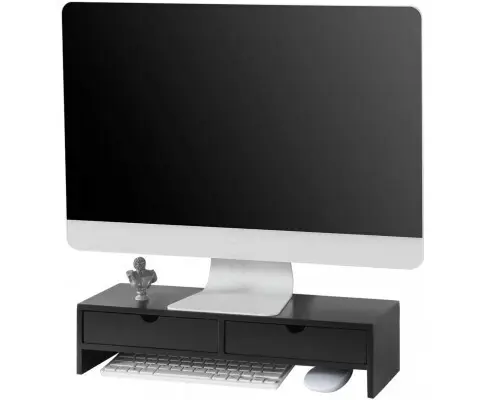 Black Monitor Stand Desk Organizer with 2 Drawers