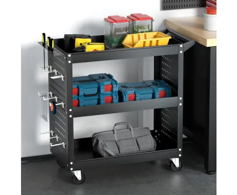 Giantz 3-Tier Tool Cart Storage Trolley Toolbox Workshop Garage Organizer Black