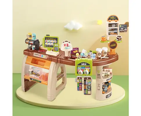 Keezi Kids Supermarket Pretend Role Play Shop Grocery 52 Accessories Toy Set