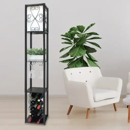 METAL ETAGERE FLOOR LAMP WITH WINE HOLDER SHELF