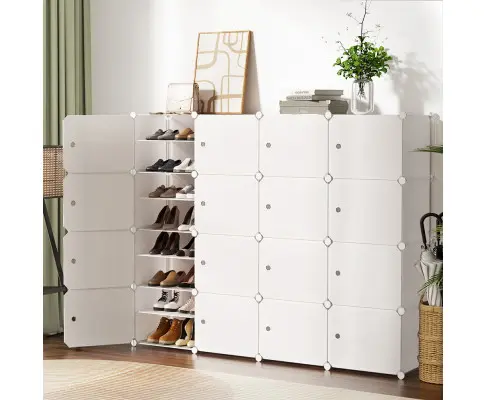 Artiss DIY Shoe Cabinet 16 Shoe Box White Storage Cube Portable Organiser Stand
