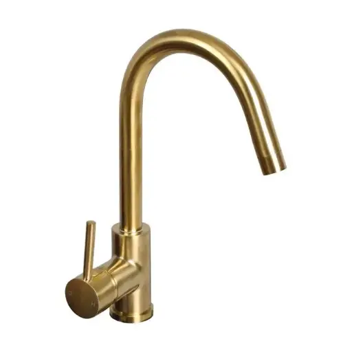 Kitchen Faucet Tap Mixer Sink Brushed Gold Brass Swivel Spout Single Lever WELS