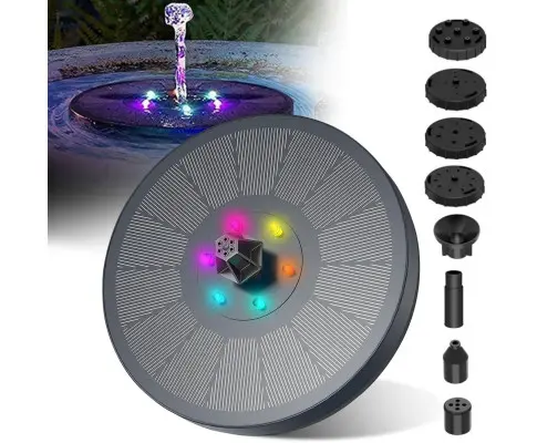 NOVEDEN Solar Fountain Water Pump for Bird Bath with RGB Color LED Lights (Black)