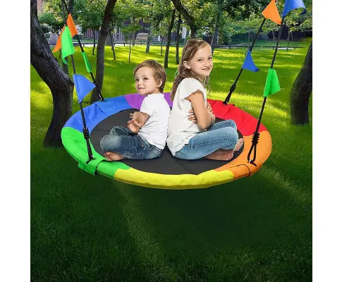 1m Tree Swing in Multi-Color Rainbow Kids Indoor/Outdoor Round Mat Saucer Swing