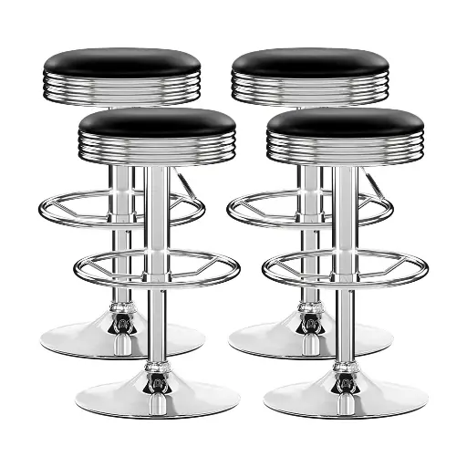 Artiss 4x Bar Stools Leather Padded Gas Lift Silver