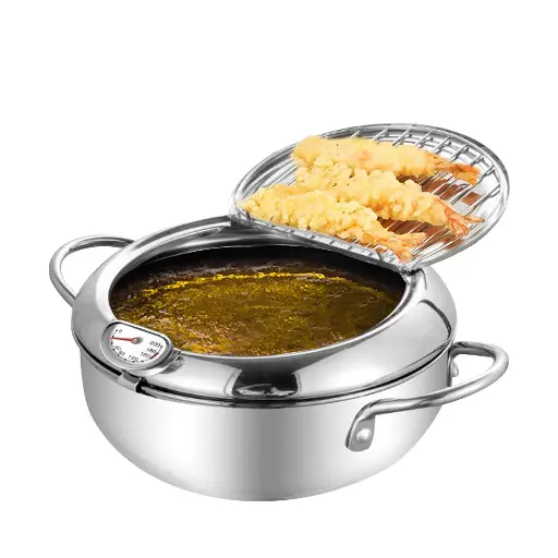 TOQUE 24cm Japanese Deep Frying Pan Silver