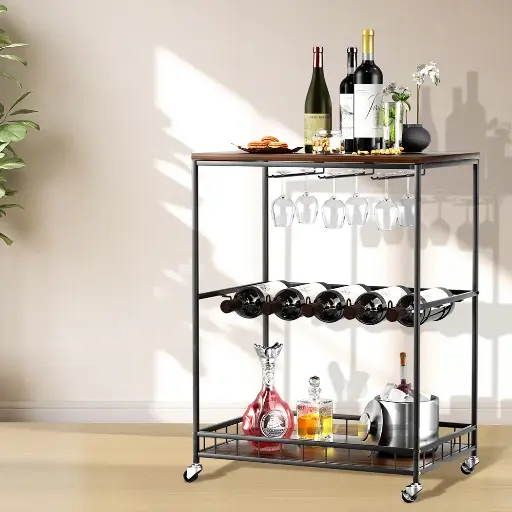 Levede Wooden Bar Cart Drinks Trolley 3 Tire