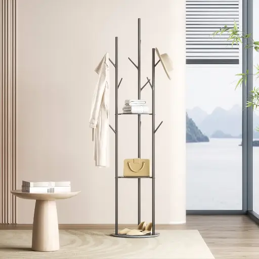 Levede Coat Rack Clothes Stand 8 Hook Organizer Black