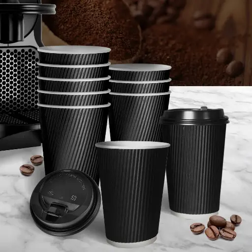 100 sets 8oz Disposable Takeaway Coffee Black