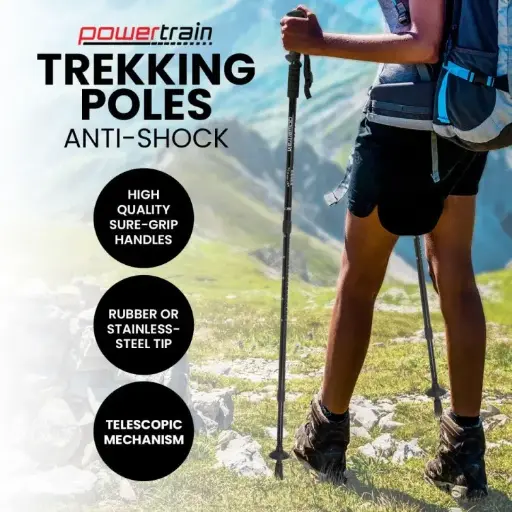 Powertrain Trekking Hiking Walking Poles Sticks Pair- Black