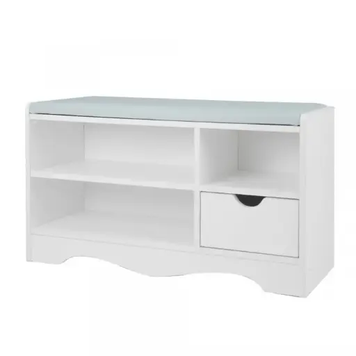 Shoe Rack Cabinet Organiser Grey Cushion - 80 x 30 x 45 - White