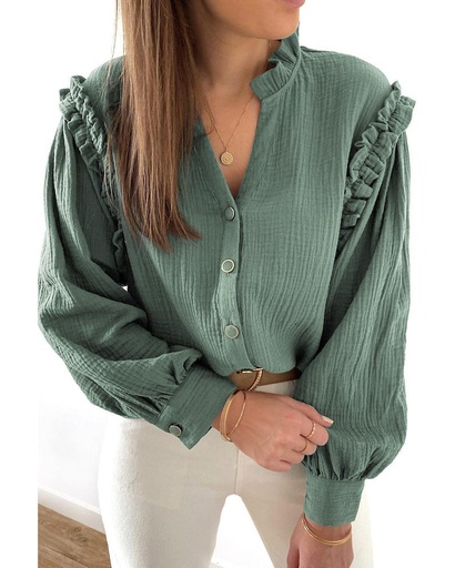 Azura Exchange Frilled Split Neck Crinkled Shirt 