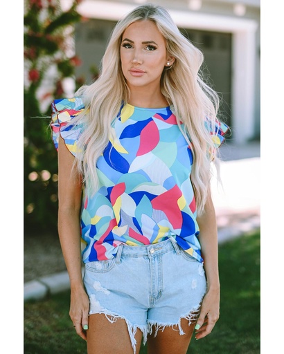 Azura Exchange Abstract Print Ruffle Sleeve Blouse