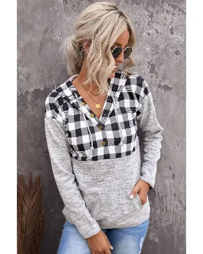 Azura Exchange Plaid Hoodie with Pocket Detailing