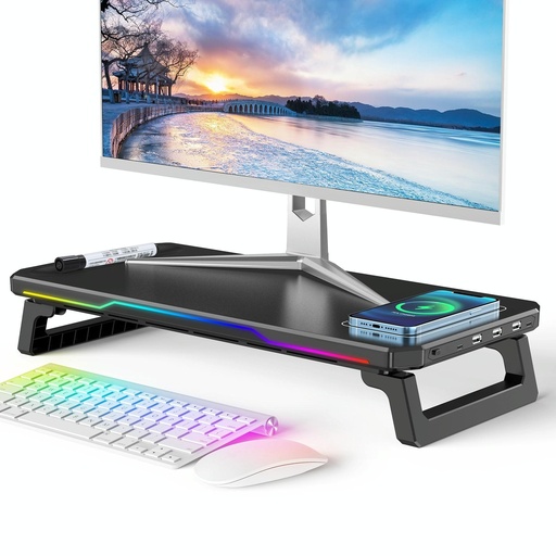 Usb Monitor Stand Riser With Type-C Ports - Wireless Charging Black