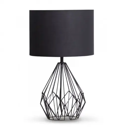 Sarantino Metal Wire Table Lamp Black Finish Drum Shade